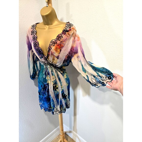 Mushka Tops - Mushka Sienna Rose Embroidered Tunic Top Womens Lg Rainbow Multicolor Boho Fairy